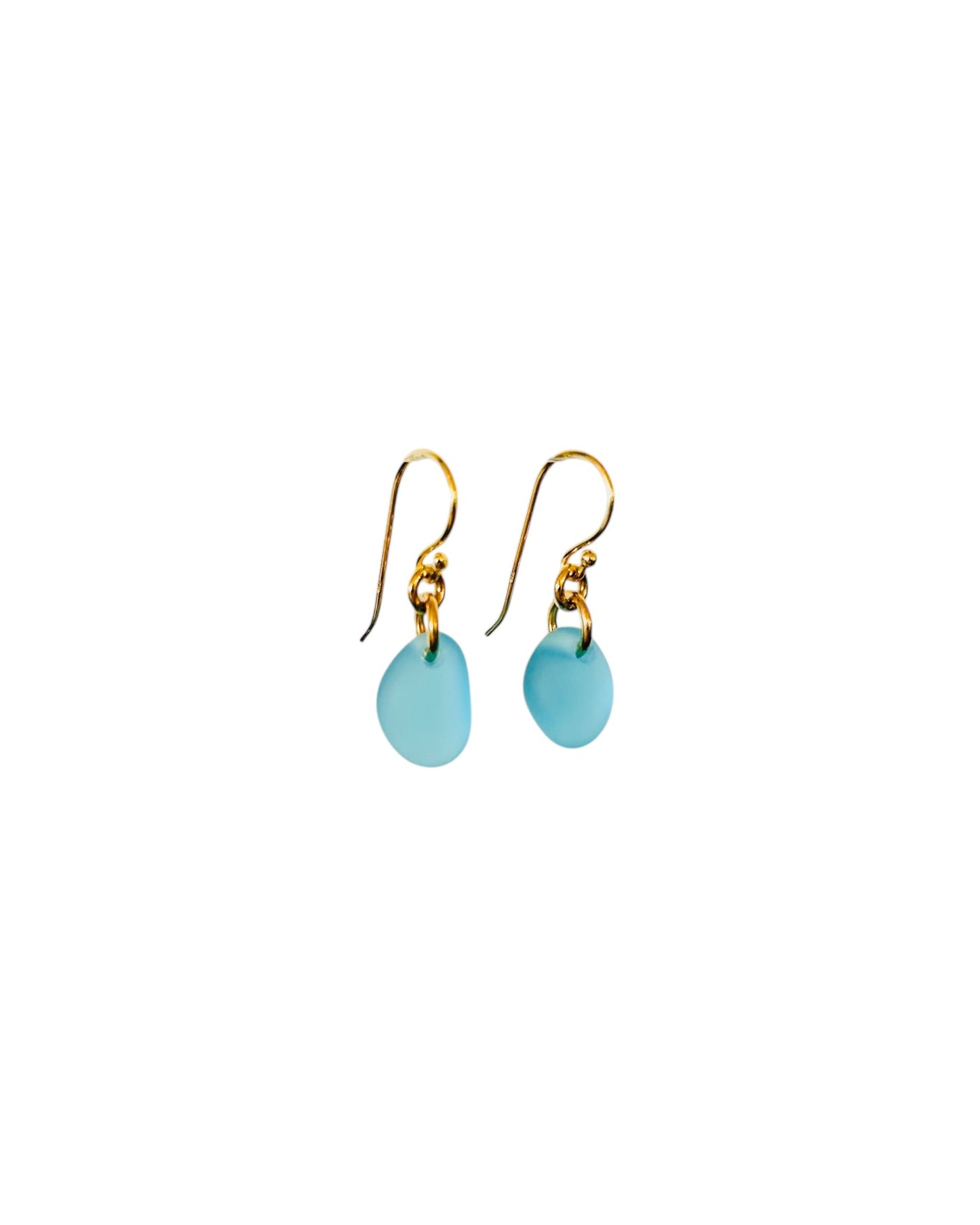 Tear Drop Sea Glass Earrings in 18K Gold