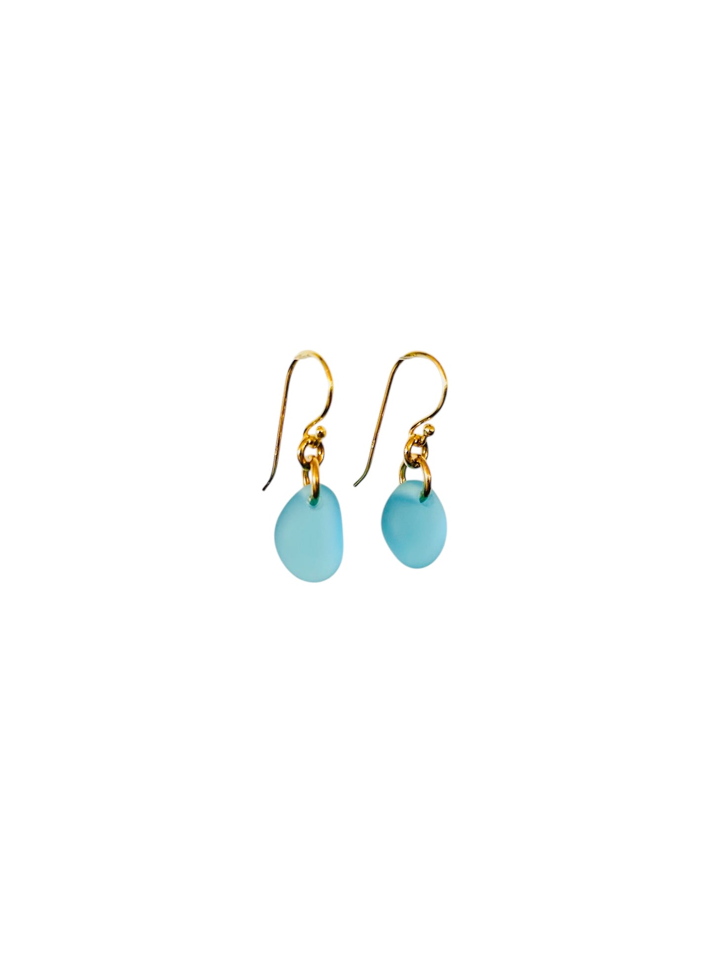 Tear Drop Sea Glass Earrings in 18K Gold