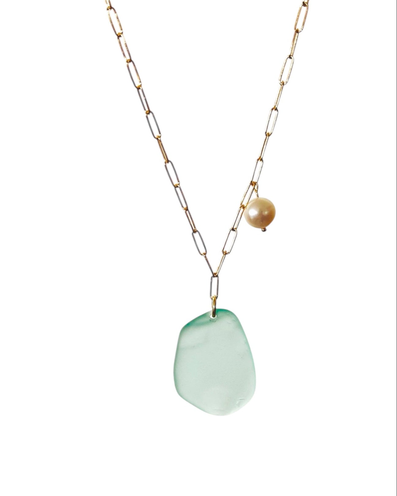 Aurora Sea Glass and Pearl Necklace in 18K Gold