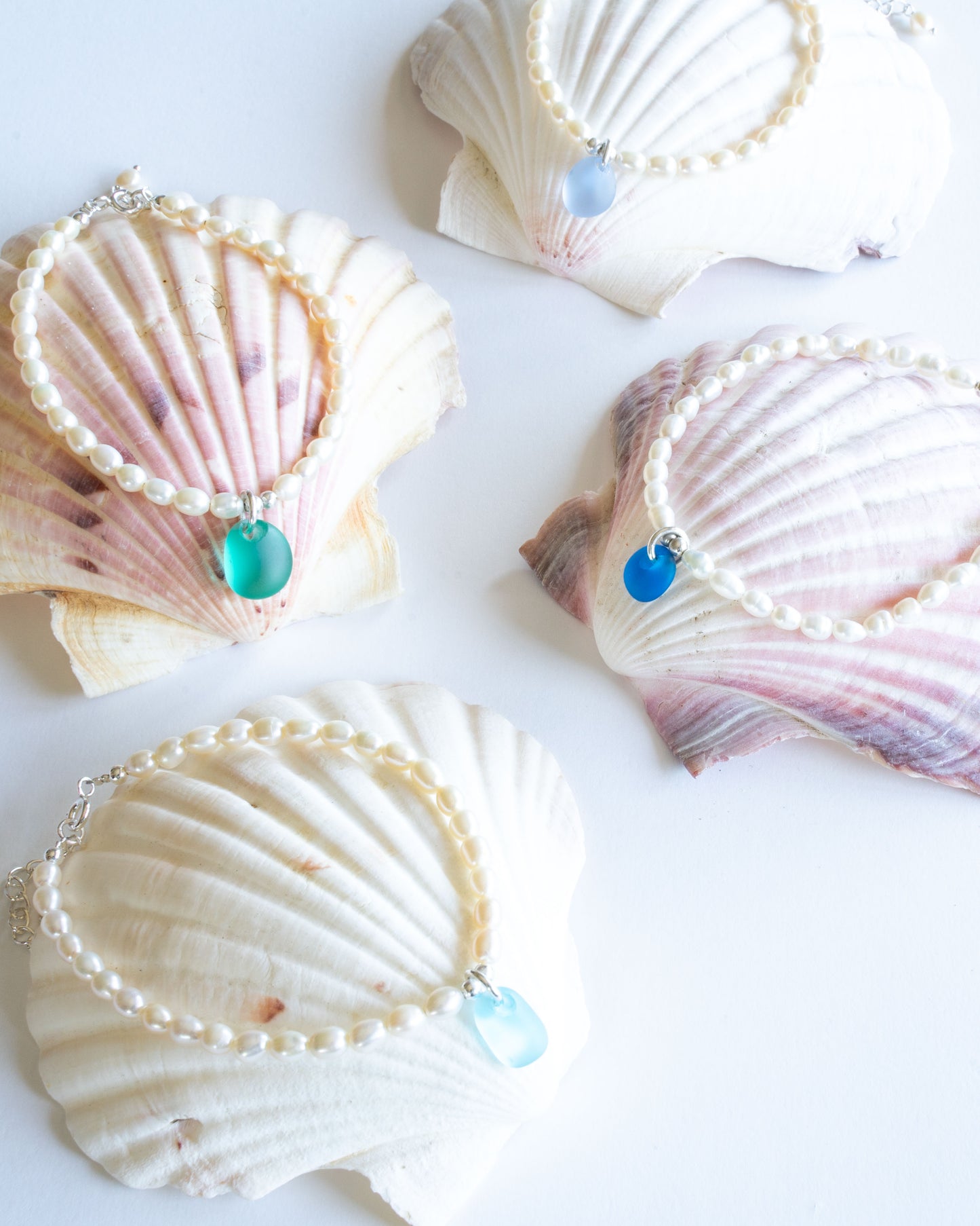 Bella Sea Glass and Pearl Bracelet in Sterling Silver