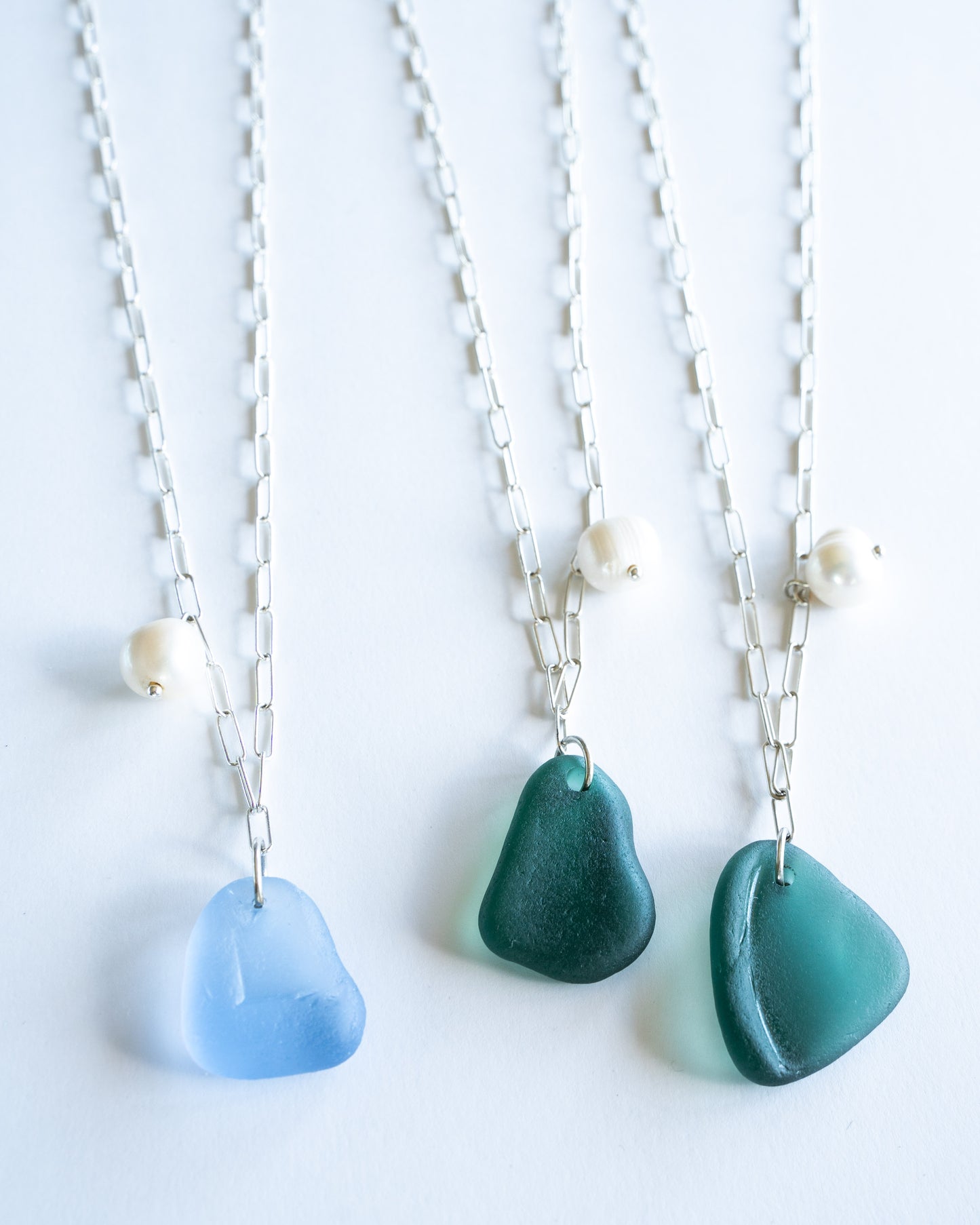 Aurora Sea Glass and Pearl Necklace in Sterling Silver