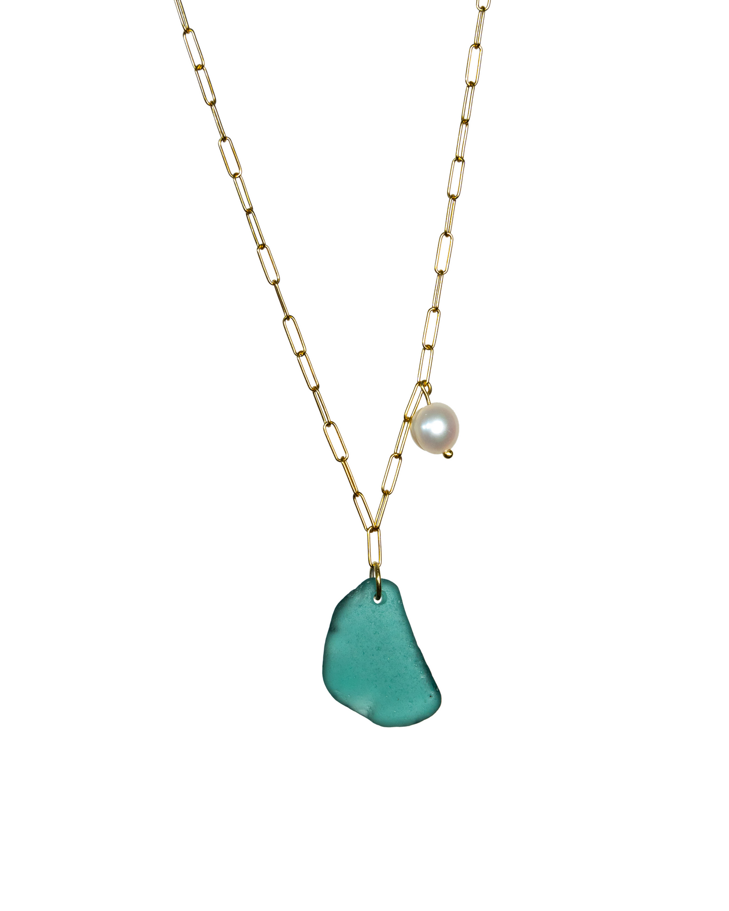 Aurora Sea Glass and Pearl Necklace in 18K Gold