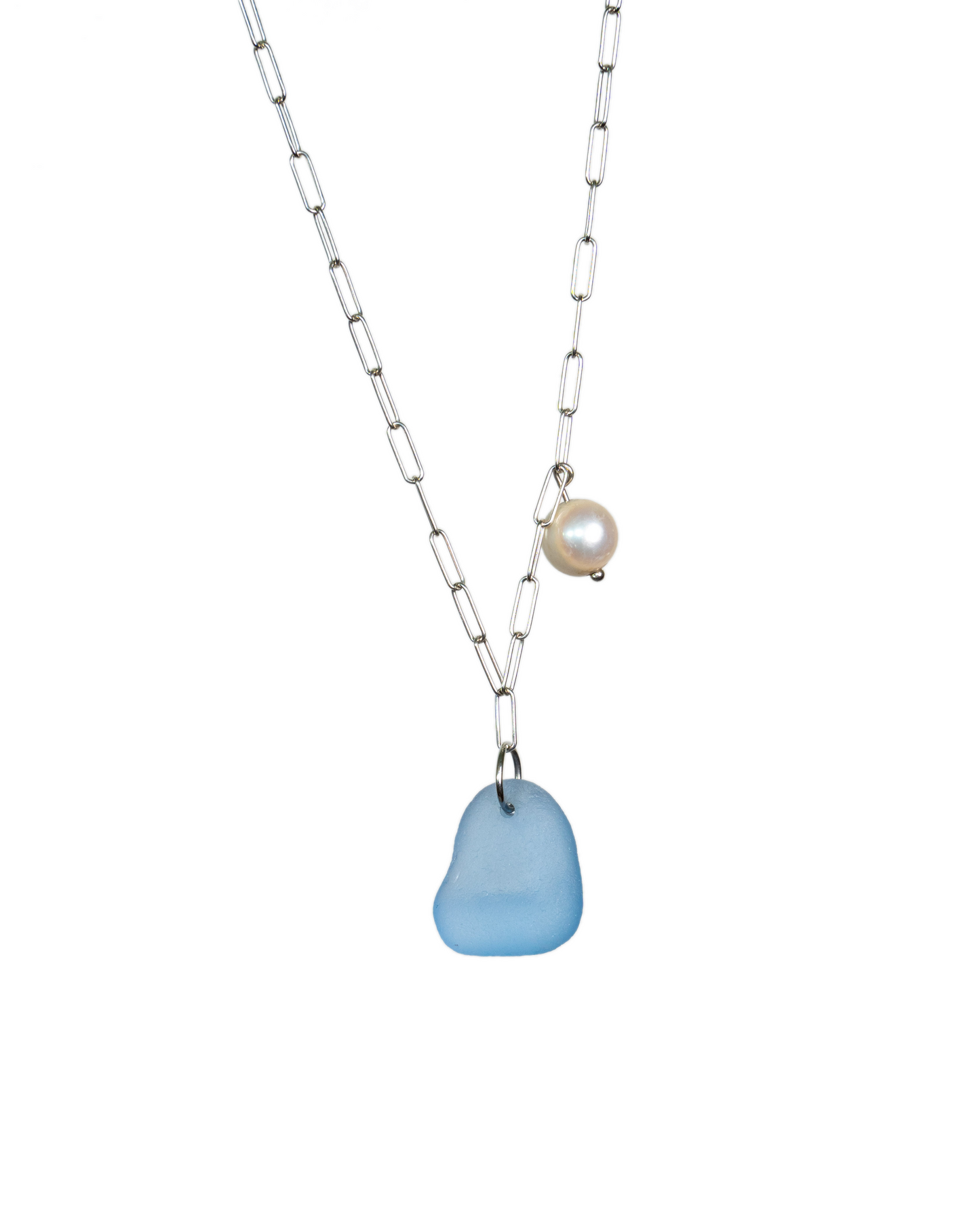 Aurora Sea Glass and Pearl Necklace in Sterling Silver