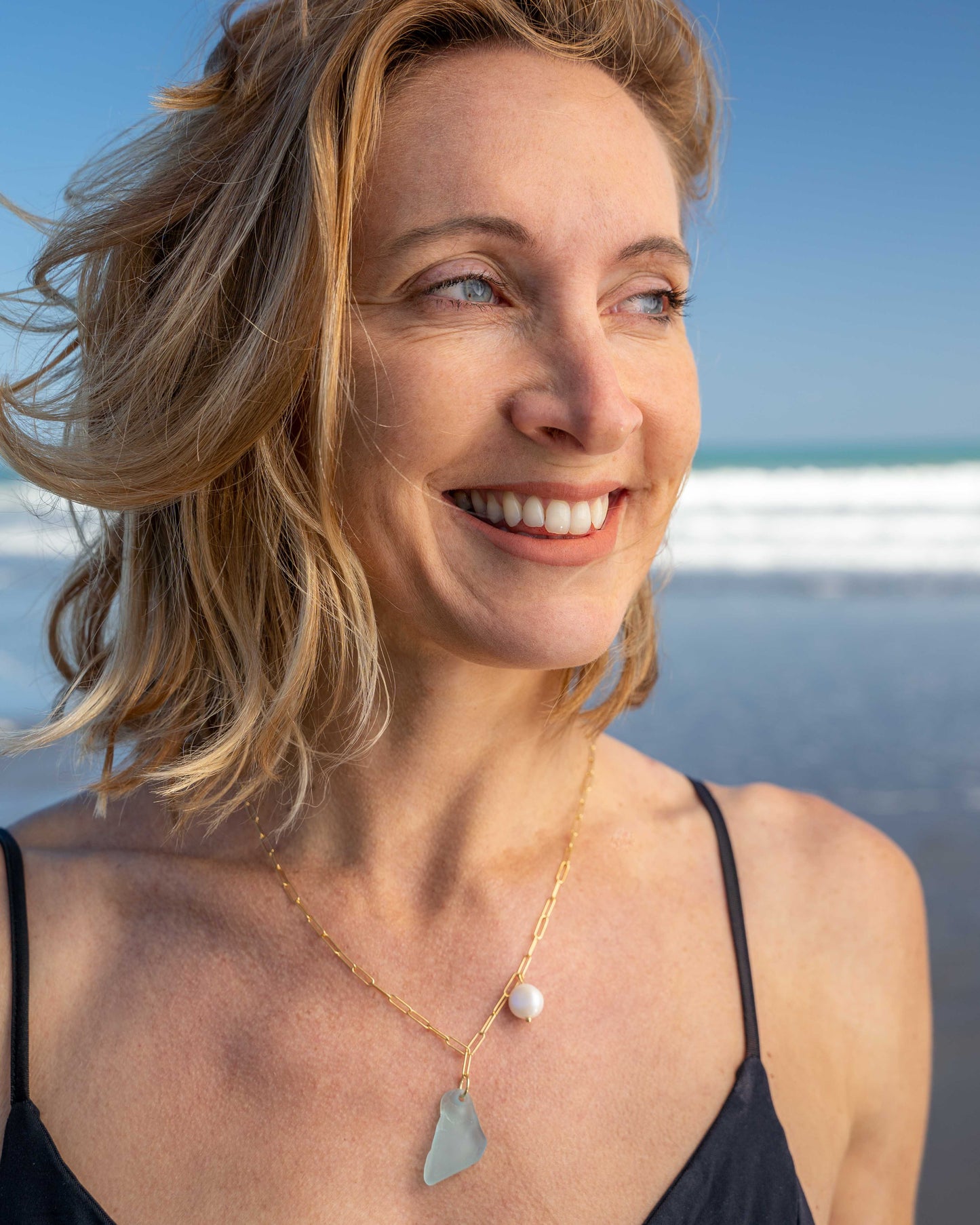 Aurora Sea Glass and Pearl Necklace in 18K Gold