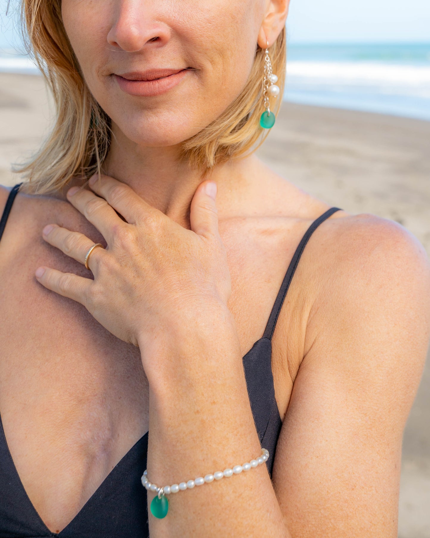 Bella Sea Glass and Pearl Bracelet in Sterling Silver