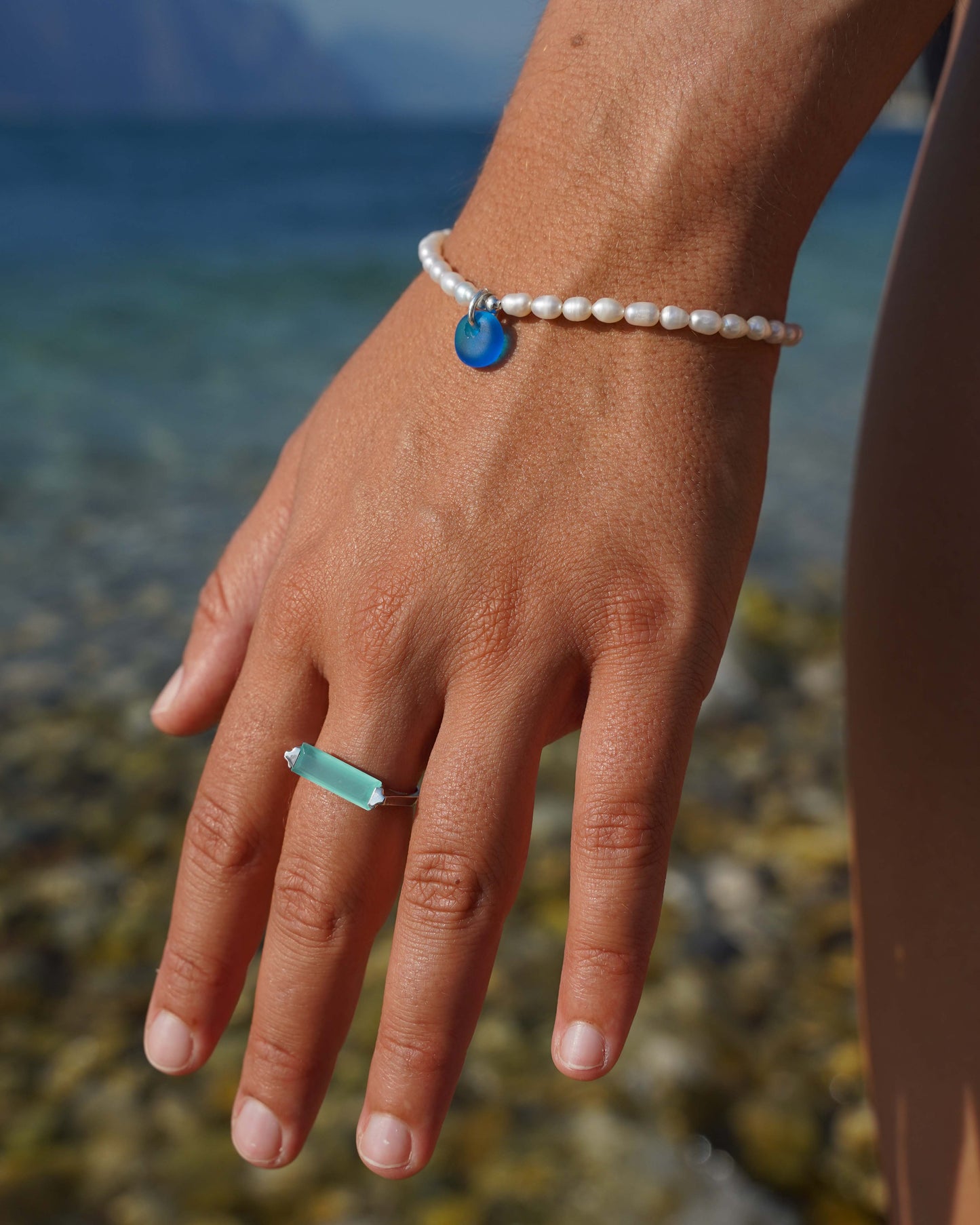 Bella Sea Glass and Pearl Bracelet in Sterling Silver