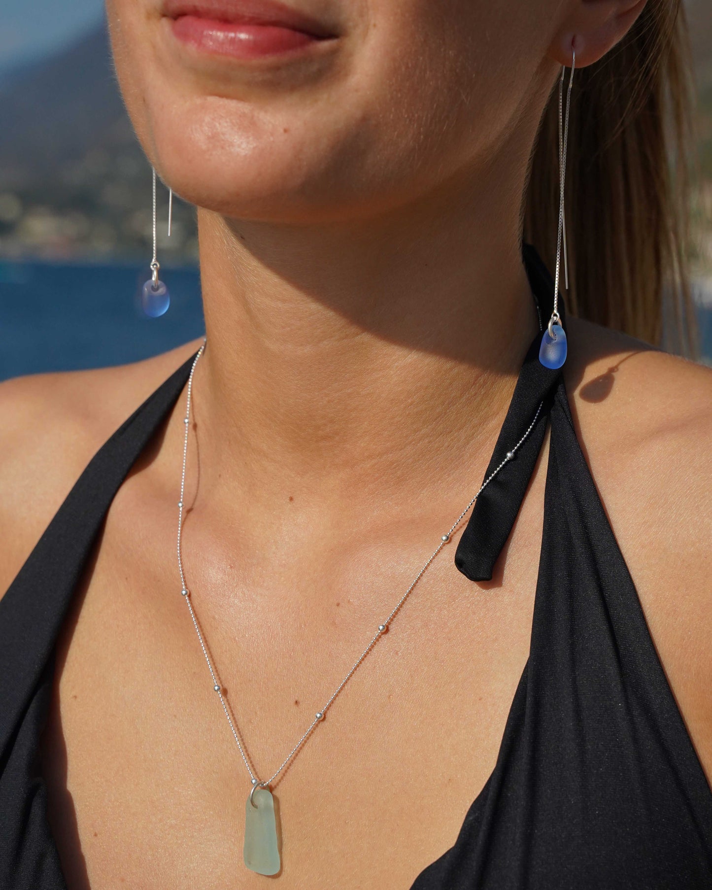 Lua Sea Glass Necklace in Sterling Silver