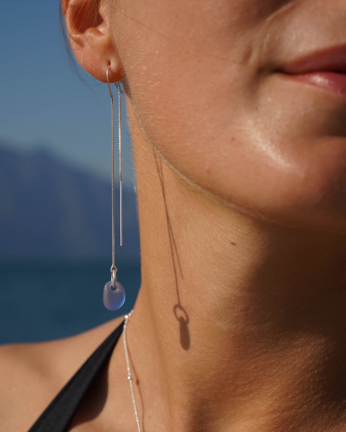 Sila Threader Sea Glass Earrings in Sterling Silver
