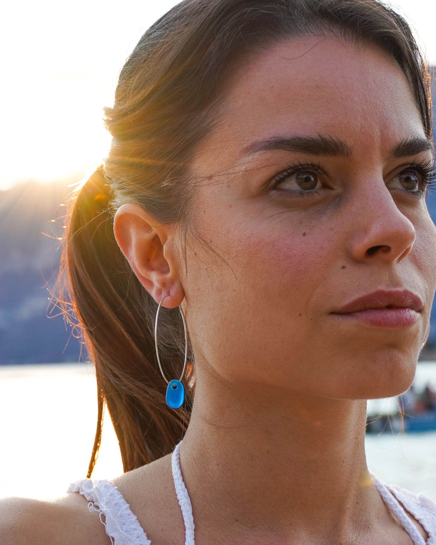 Luar Hoops Sea Glass Earrings in Sterling Silver