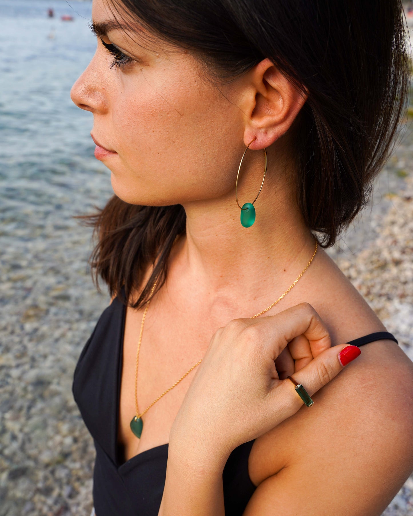 Luar Hoop Sea Glass Earrings in 18K Gold