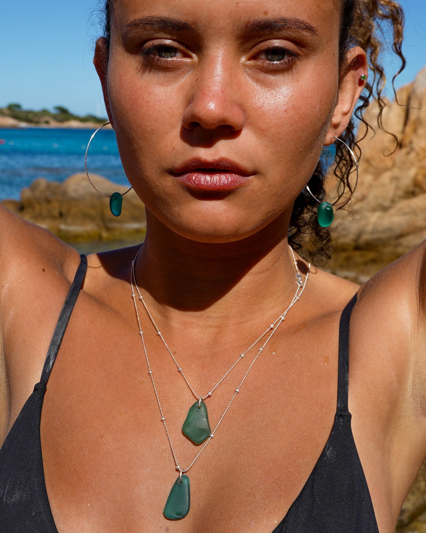 Lua Sea Glass Necklace in Sterling Silver