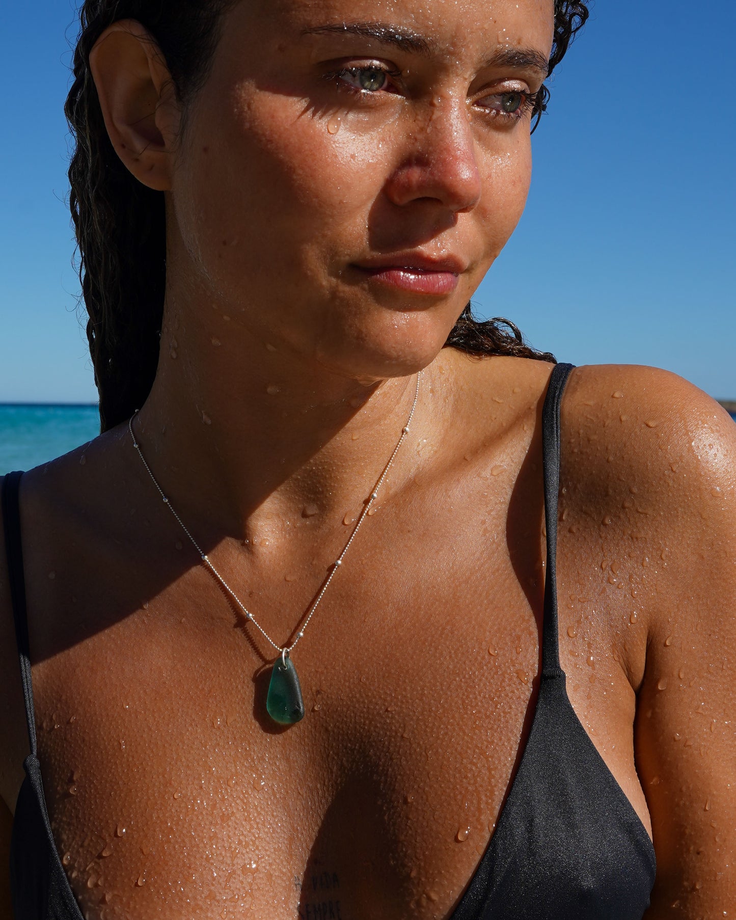 Lua Sea Glass Necklace in Sterling Silver