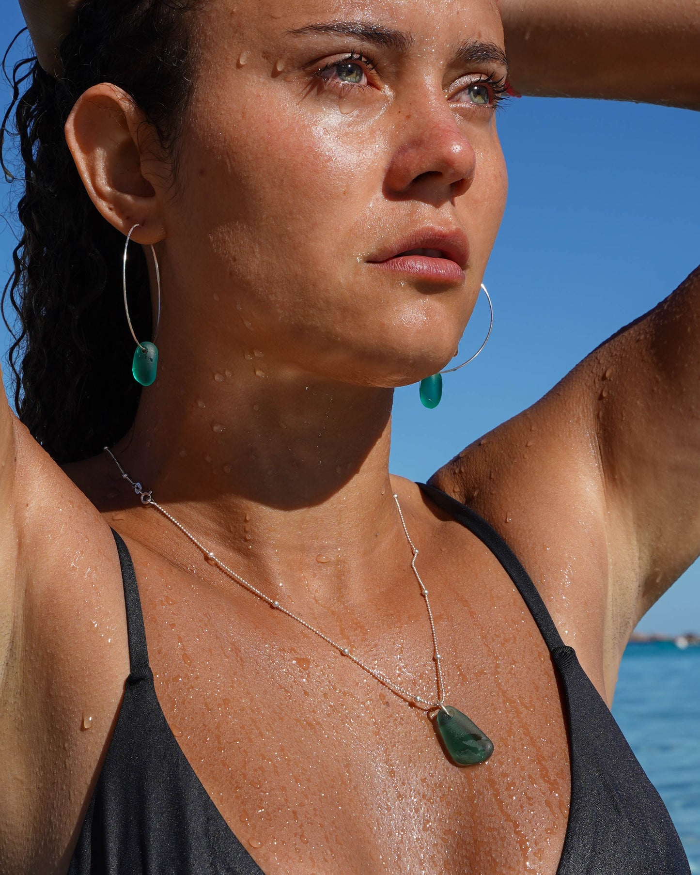 Lua Sea Glass Necklace in Sterling Silver
