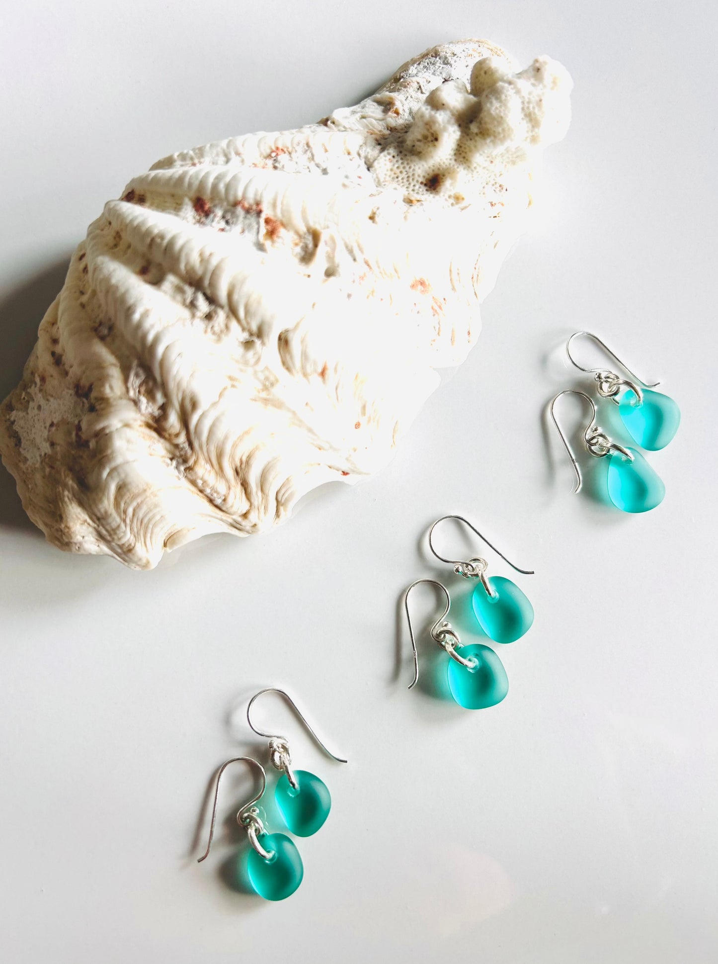 Tear Drop Sea Glass Earrings in Sterling Silver