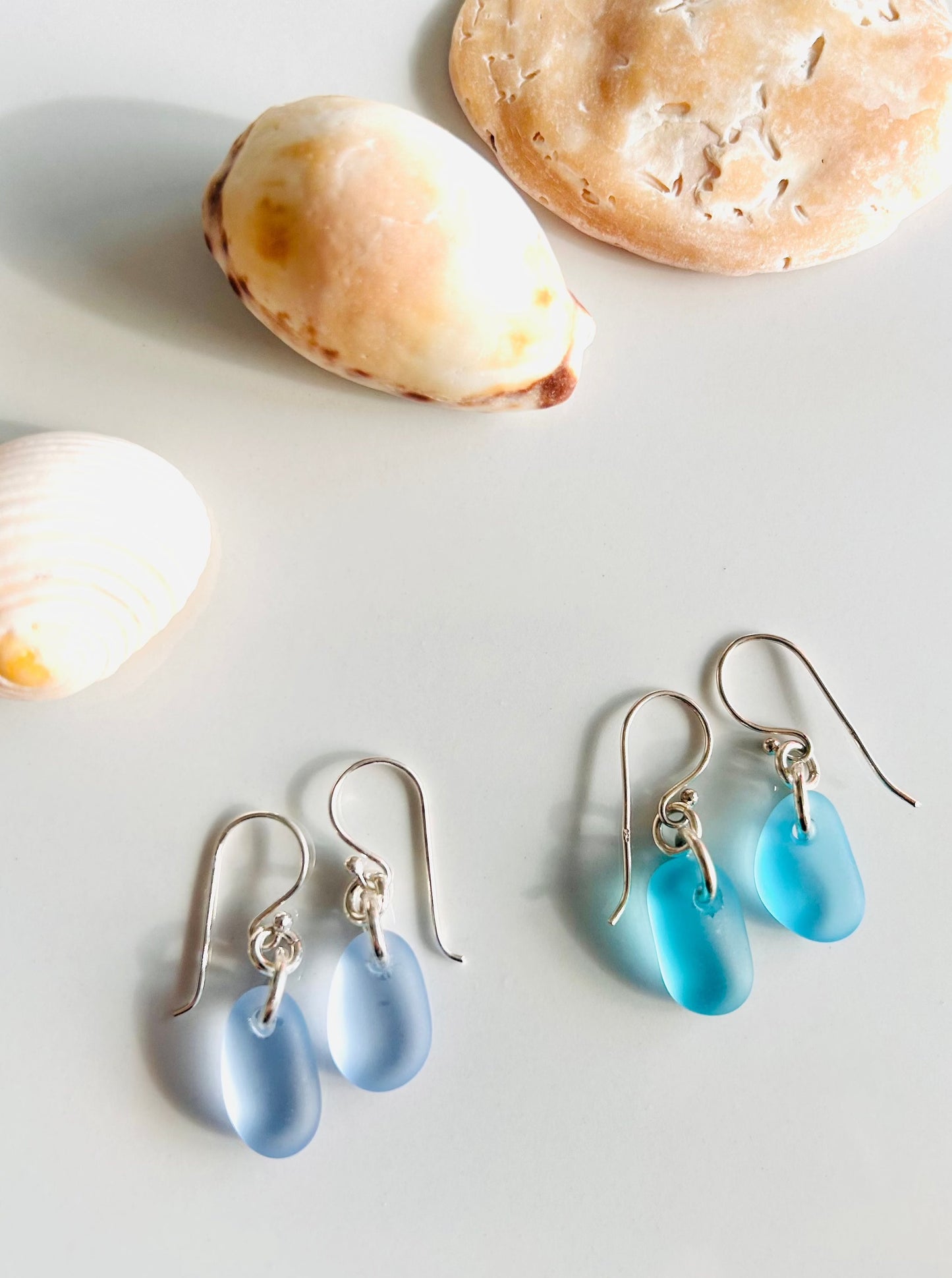 Tear Drop Sea Glass Earrings in Sterling Silver