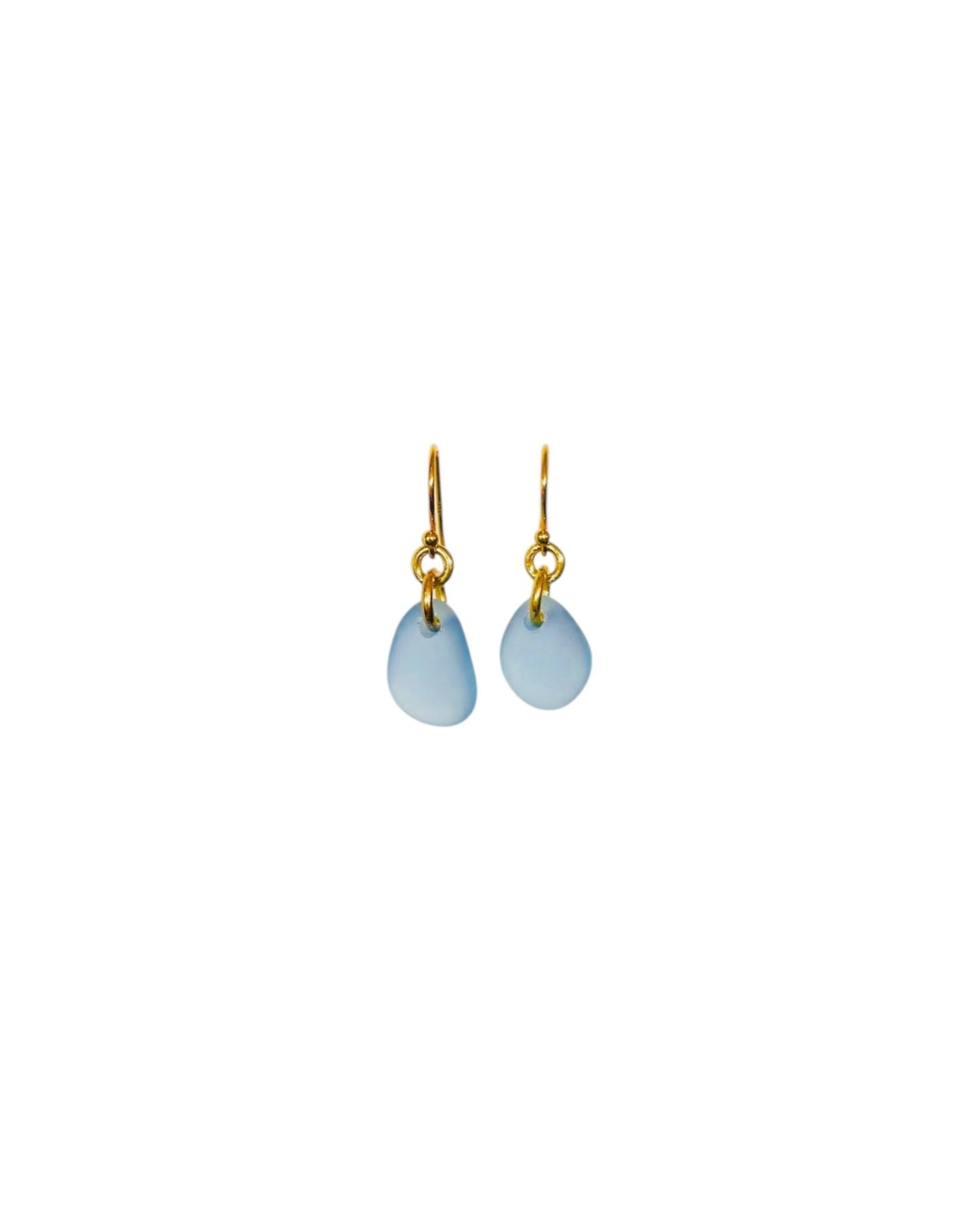 Tear Drop Sea Glass Earrings in 18K Gold