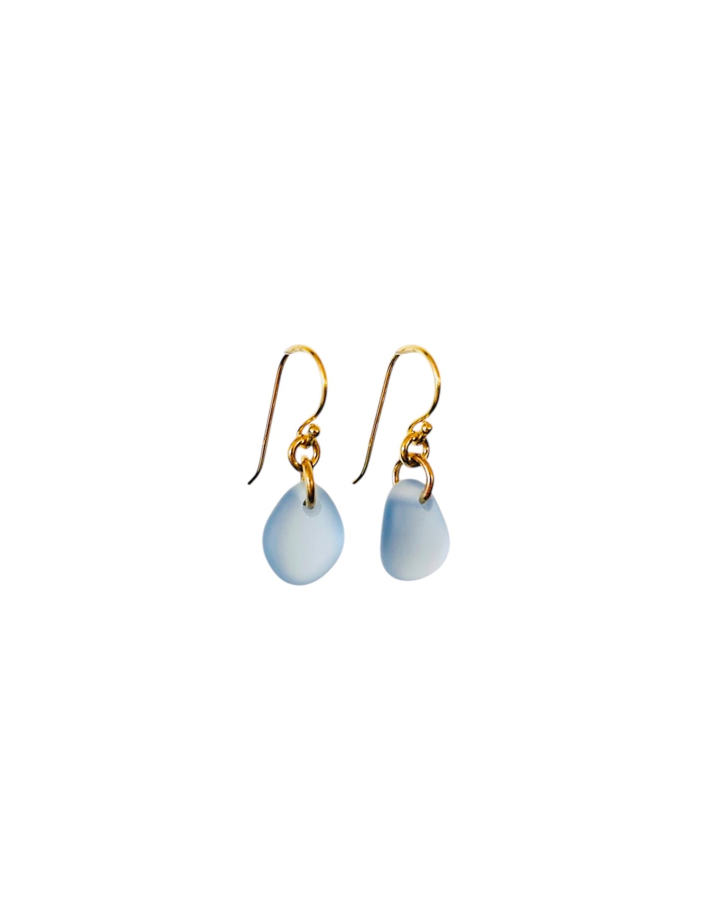 Tear Drop Sea Glass Earrings in 18K Gold