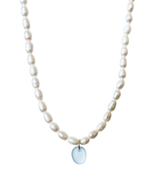 Bella Sea Glass and Pearl Necklace in 18k Gold