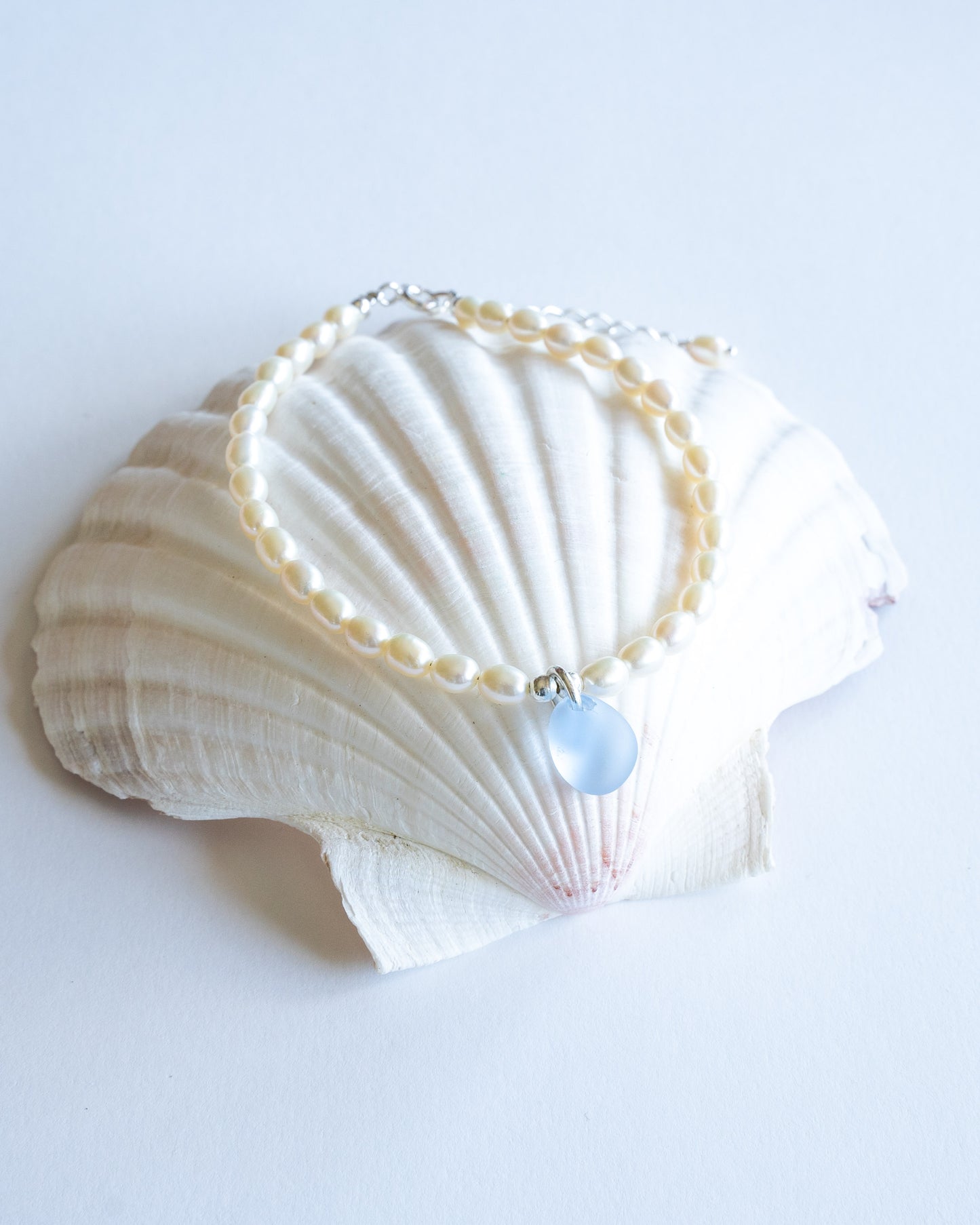Bella Sea Glass and Pearl Bracelet in Sterling Silver