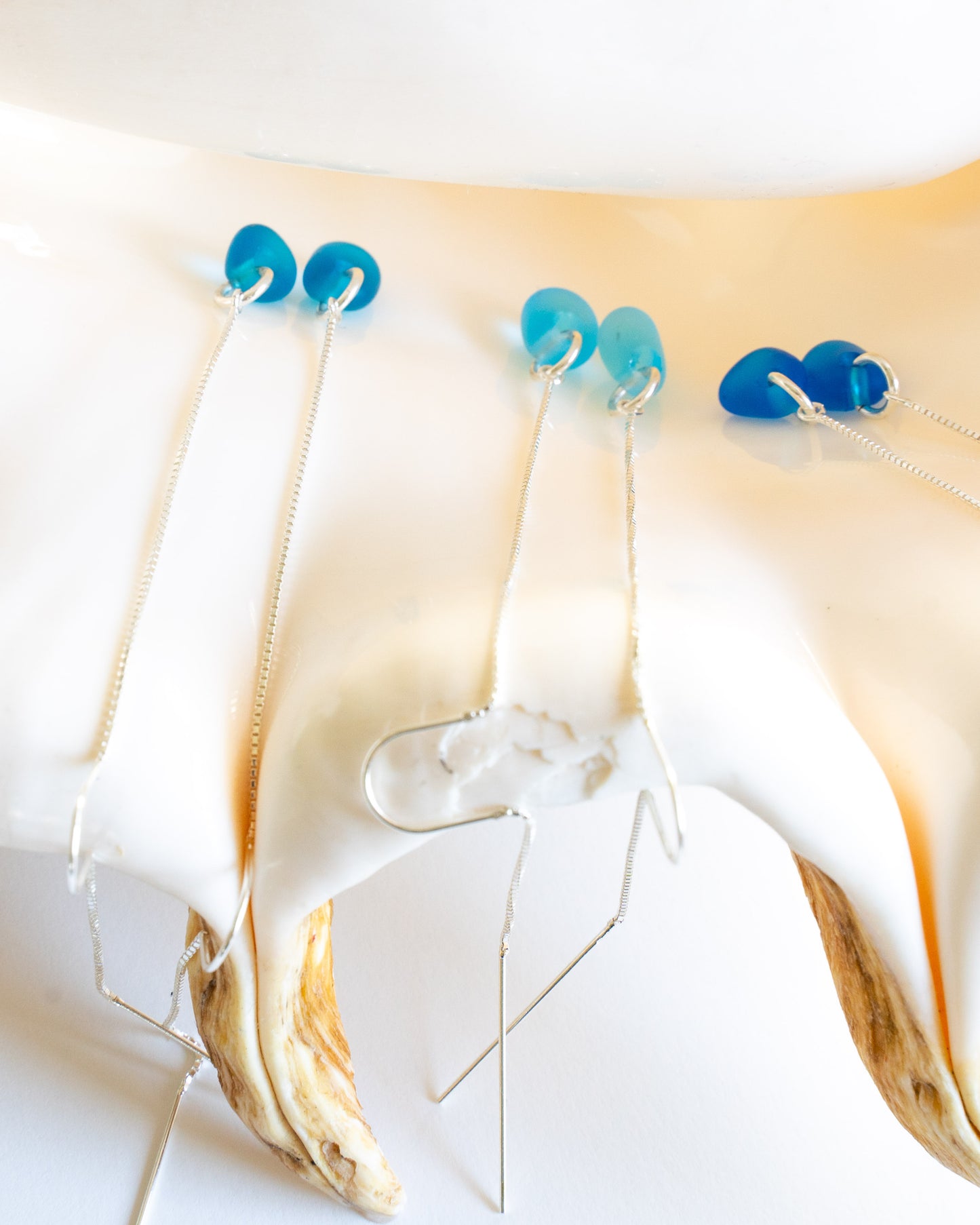Sila Threader Sea Glass Earrings in Sterling Silver