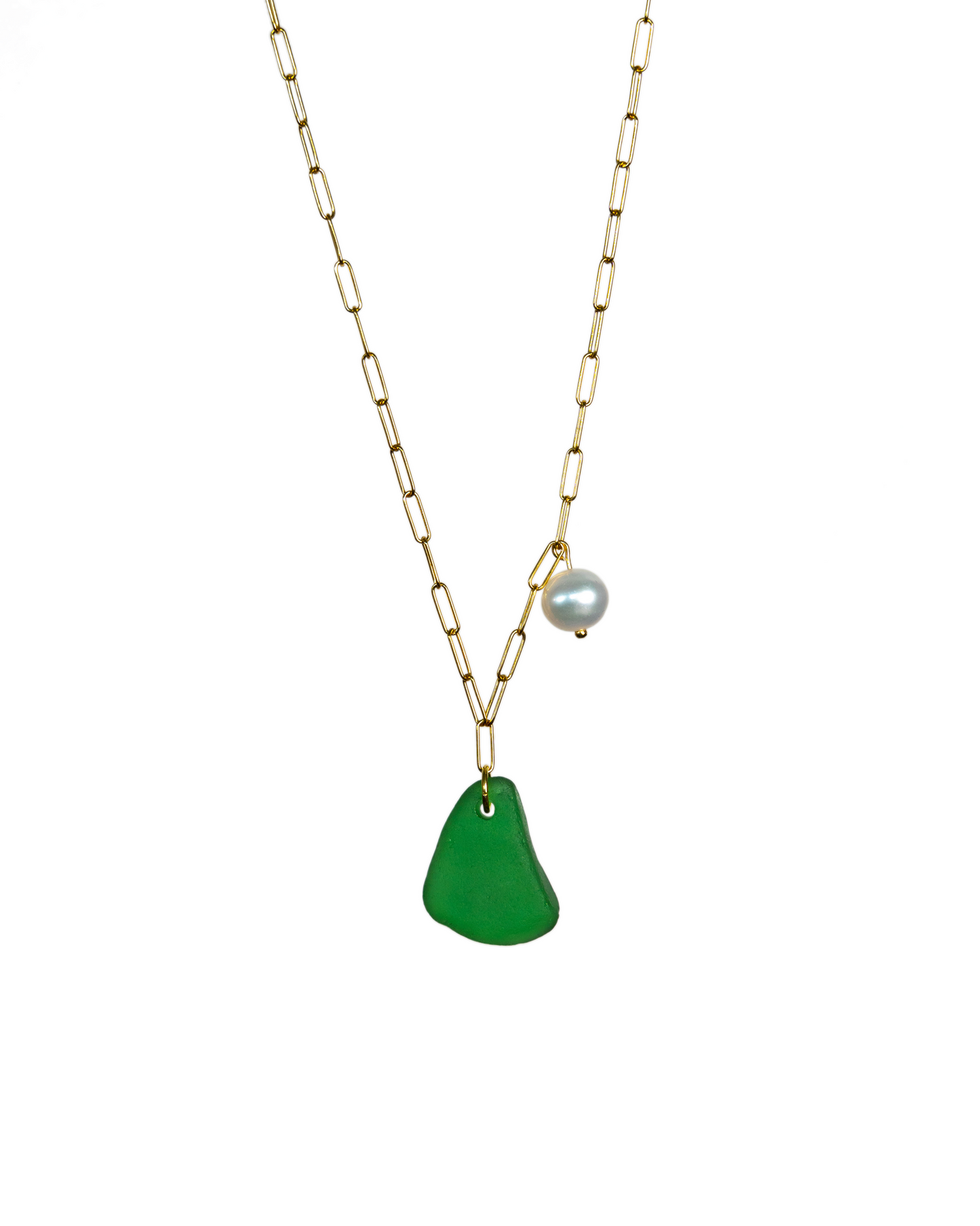 Collana Aurora di vetro del mare e perle in oro placcato 18K. 