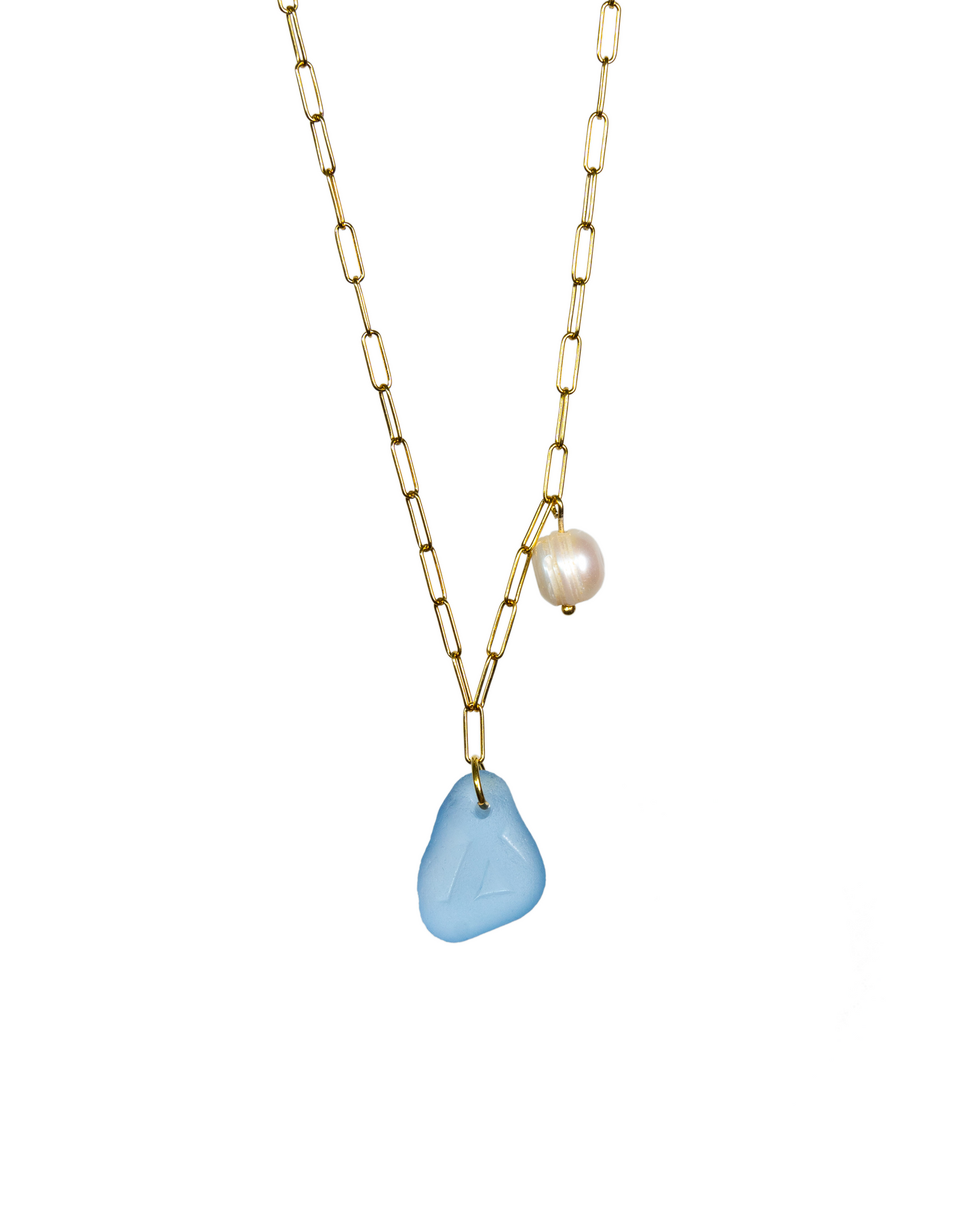 Collana Aurora di vetro del mare e perle in oro placcato 18K. 