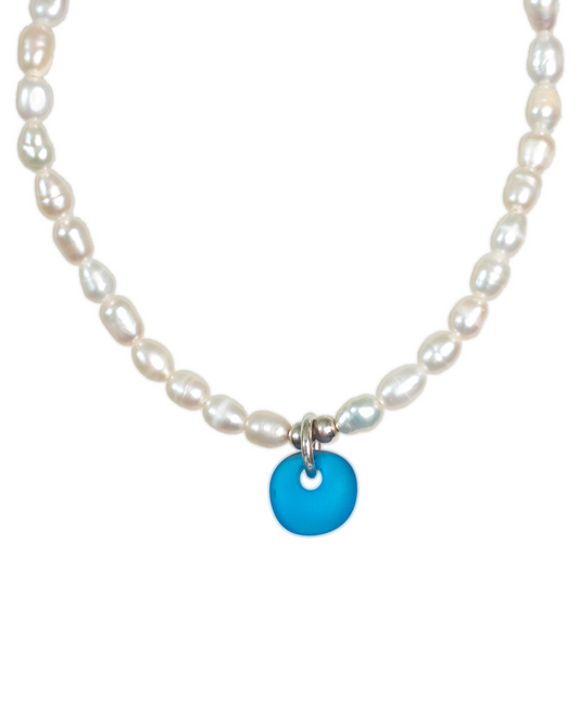 Bella Sea Glass and Pearl Bracelet in Sterling Silver