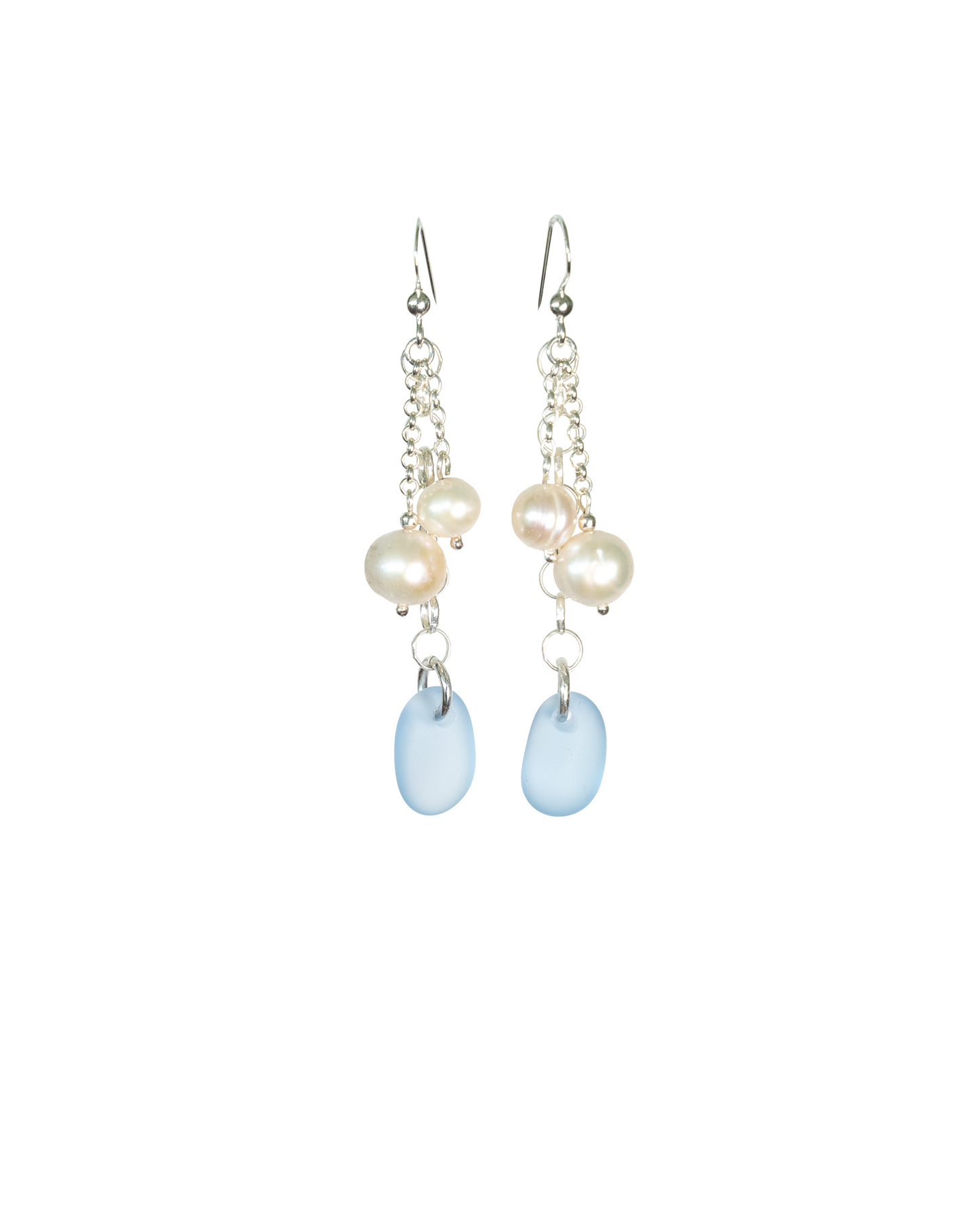 Venus Sea Glass and Pearl Earrings in Sterling Silver
