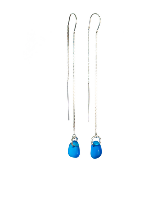 Sila Threader Sea Glass Earrings in Sterling Silver