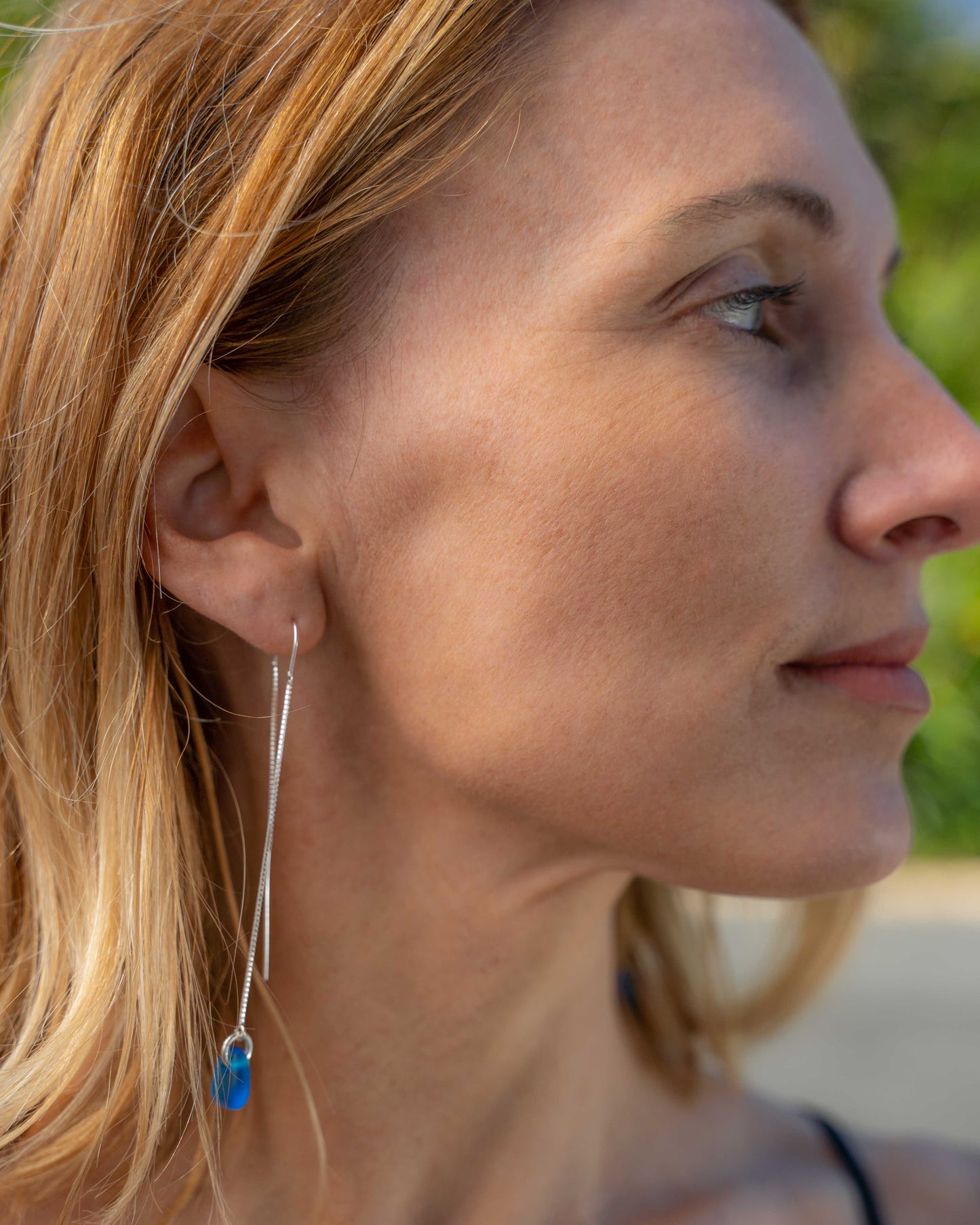 Sila Threader Sea Glass Earrings in Sterling Silver