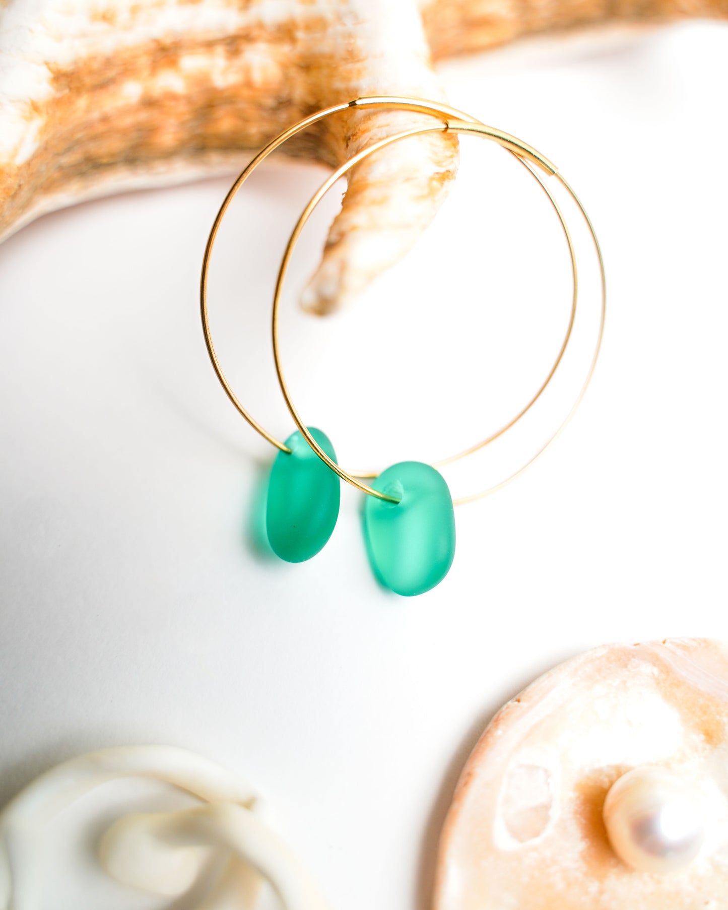 Luar Hoop Sea Glass Earrings in 18K Gold