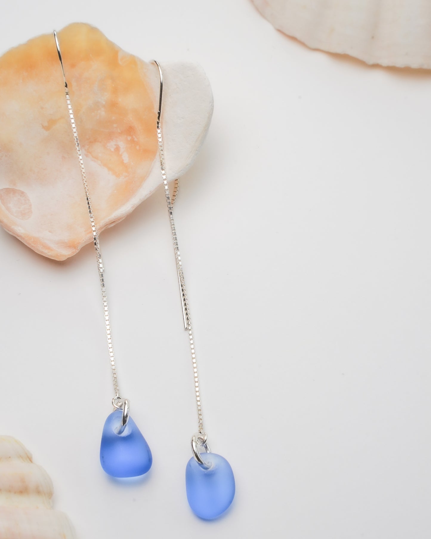 Sila Threader Sea Glass Earrings in Sterling Silver
