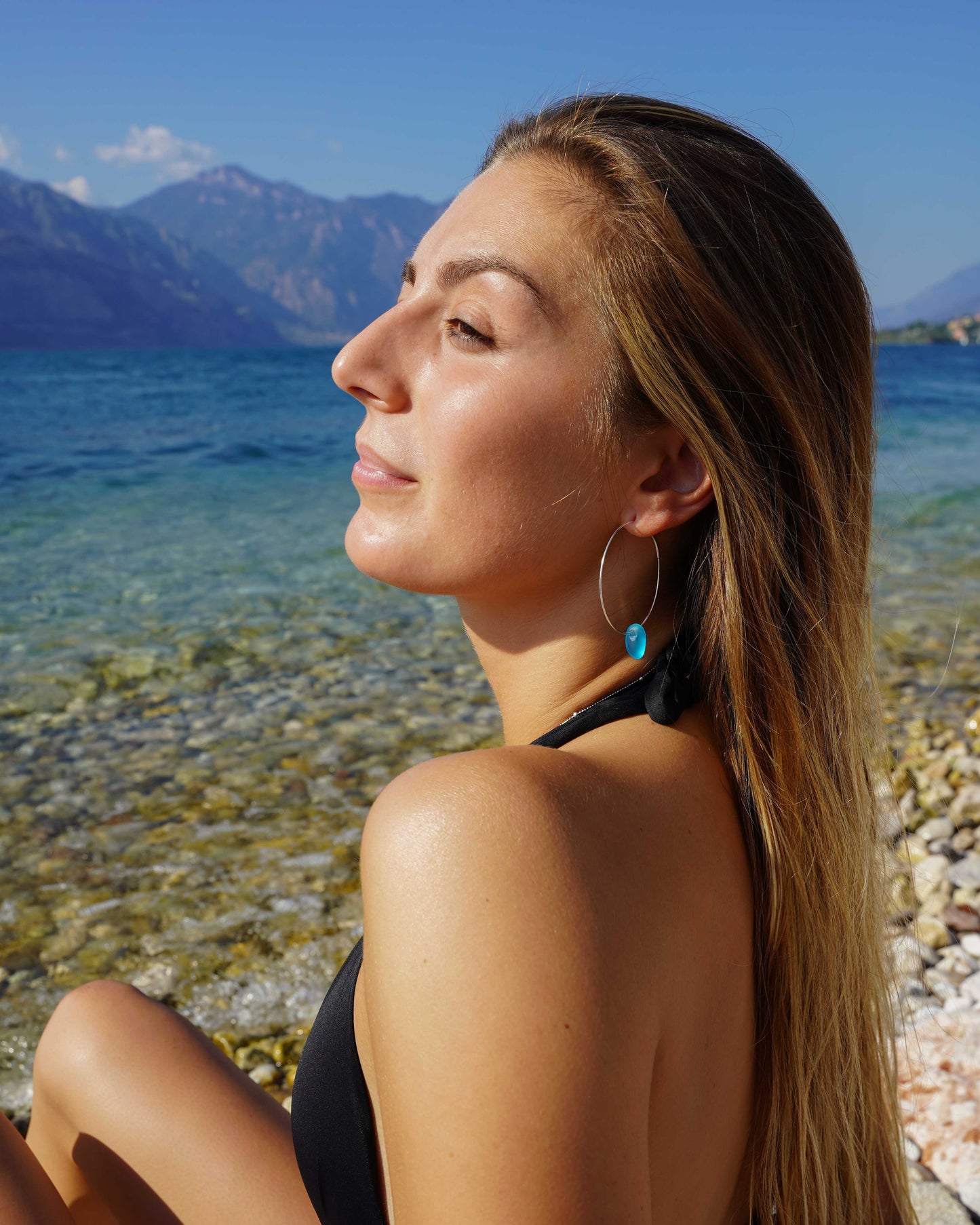 Luar Hoops Sea Glass Earrings in Sterling Silver