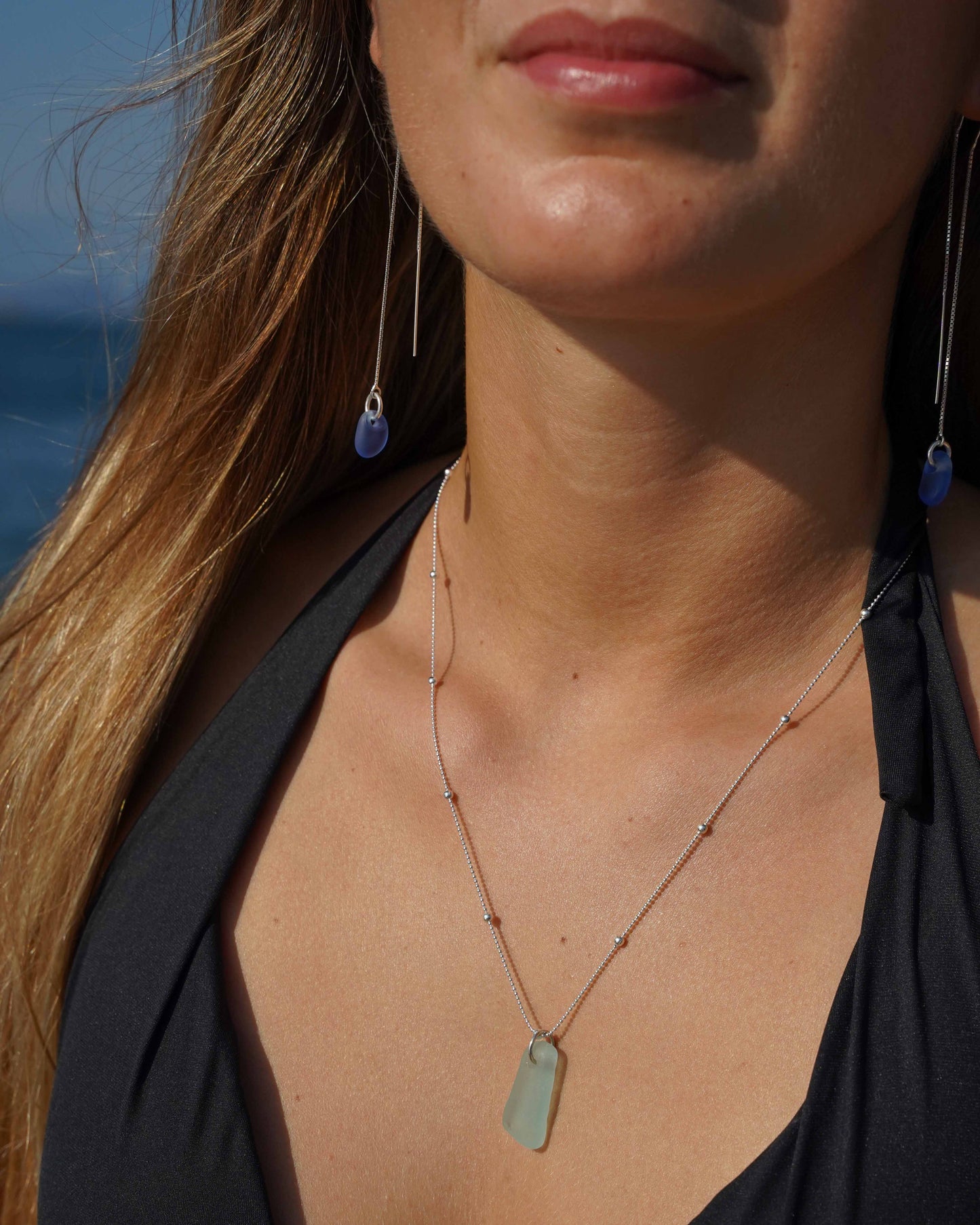 Sila Threader Sea Glass Earrings in Sterling Silver