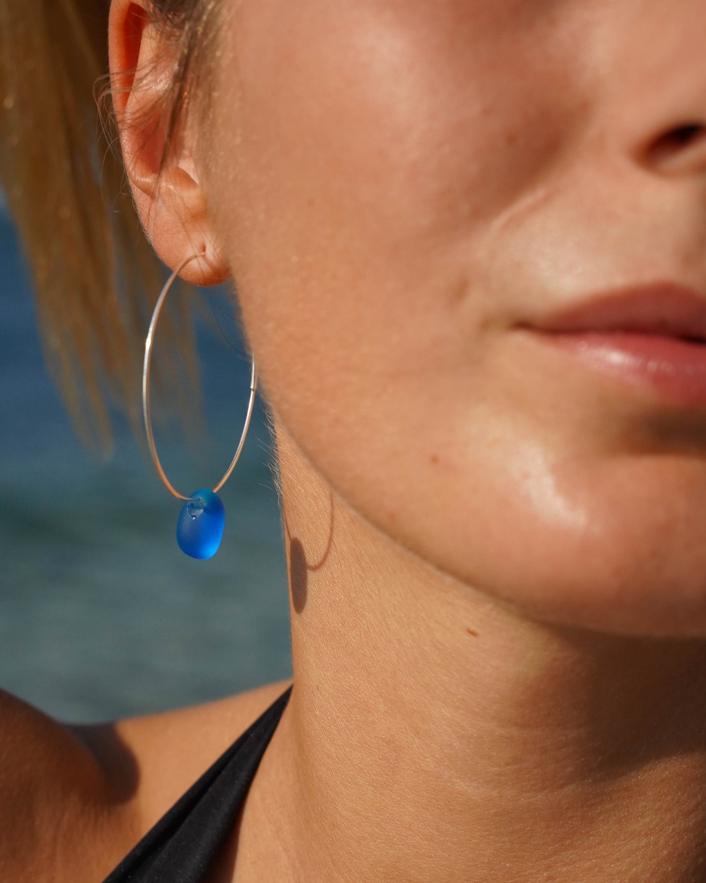 Luar Hoops Sea Glass Earrings in Sterling Silver