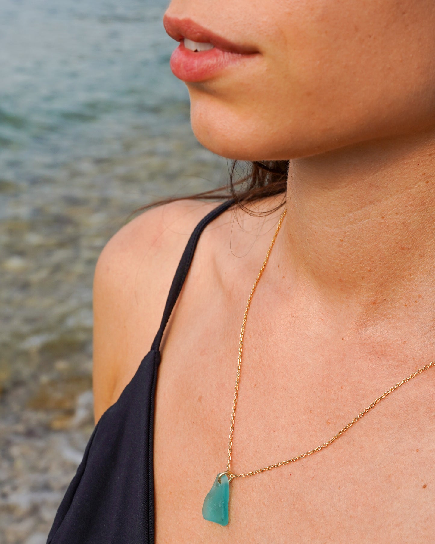 Collana Vela in vetro di mare placcato oro 18K 