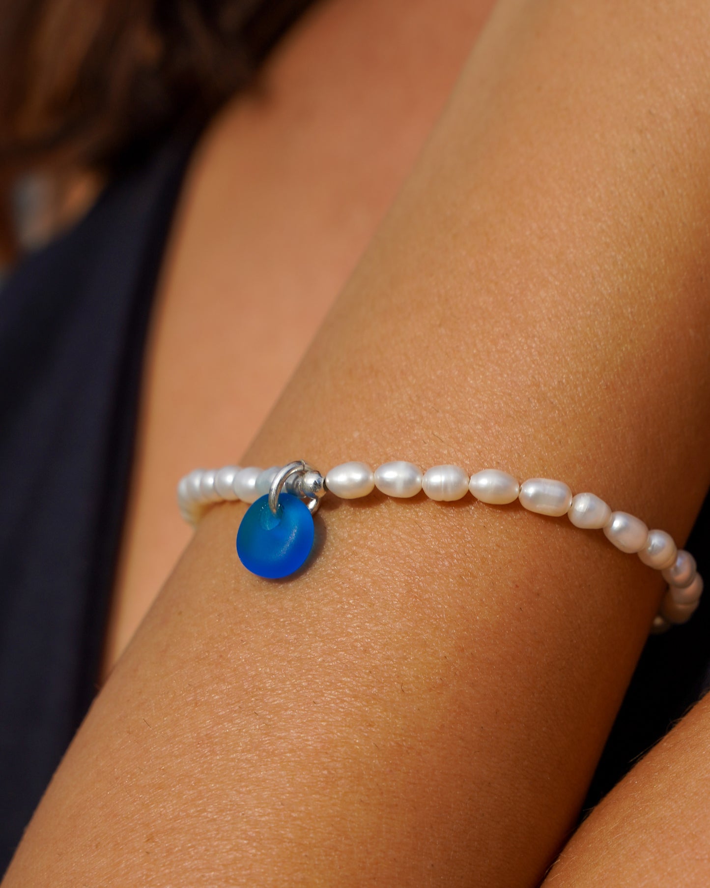 Bella Sea Glass and Pearl Bracelet in Sterling Silver