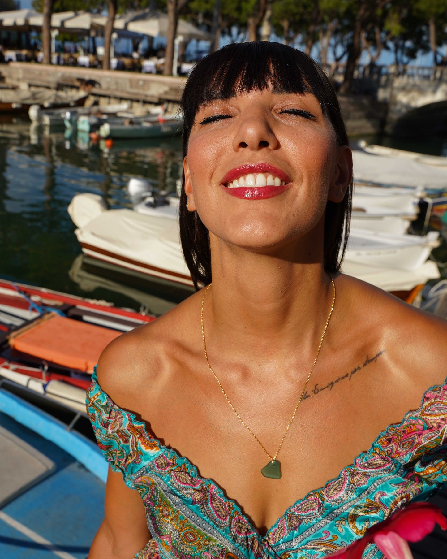 Collana Vela in vetro di mare placcato oro 18K 