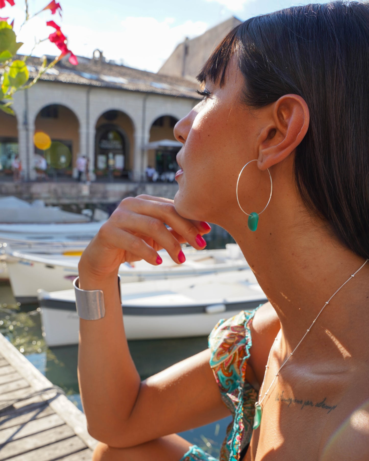 Luar Hoops Sea Glass Earrings in Sterling Silver