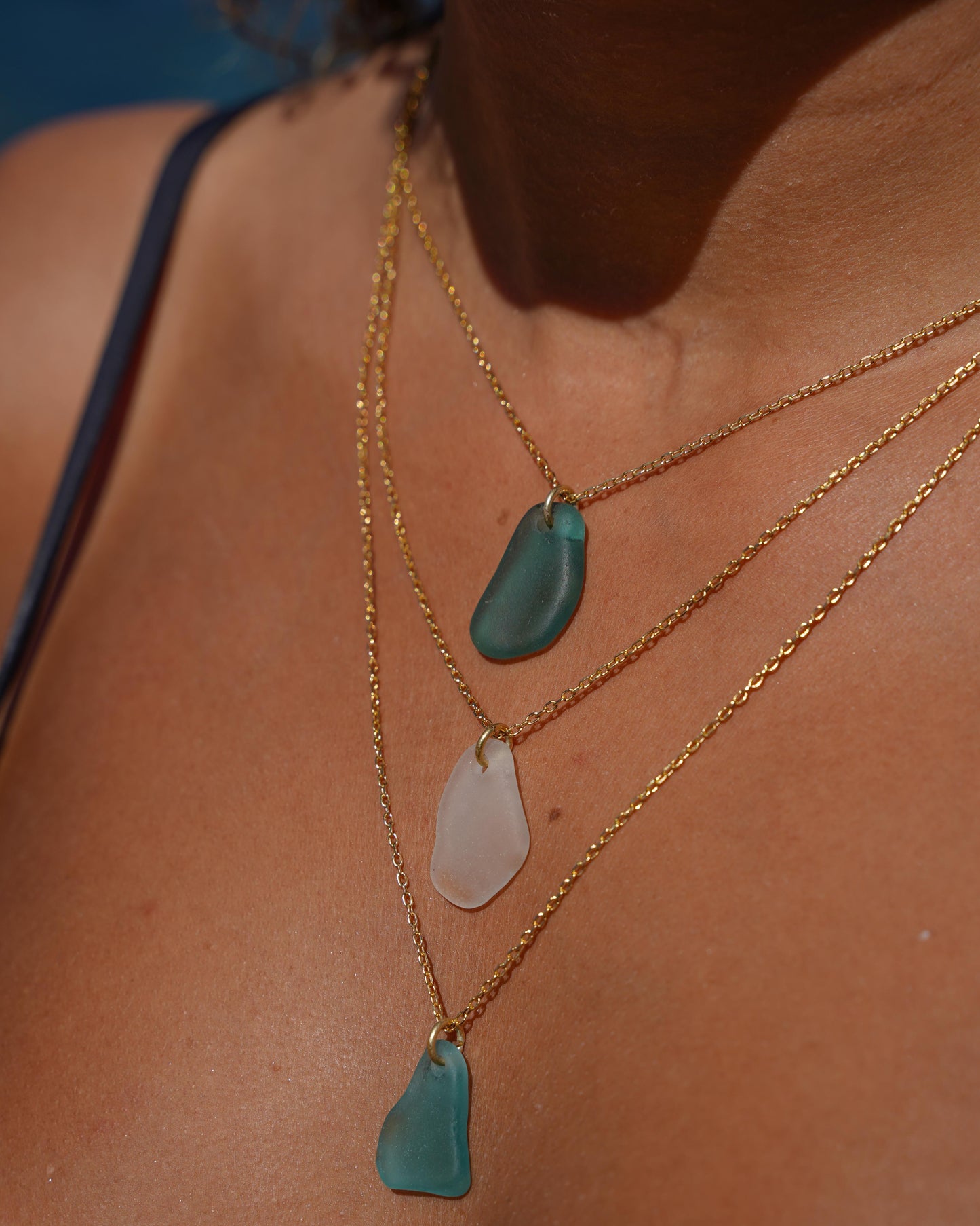 Collana Vela in vetro di mare placcato oro 18K 